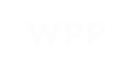 Stylized text "WPP" displayed in a honeycomb pattern on a black background, representing creativity and innovation in design.