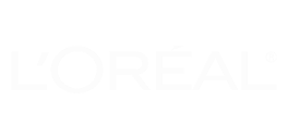 L'Oréal logo in white on a black background, representing the global beauty and cosmetics brand known for innovative skincare, haircare, and makeup products.