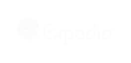 Expedia logo in white on a black background, representing the travel booking platform.