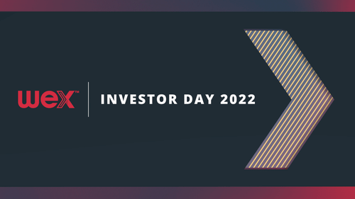 WEX Investor Day 2022 promotional graphic featuring the WEX logo and a stylized arrow design, emphasizing the event's branding and focus on investment opportunities.
