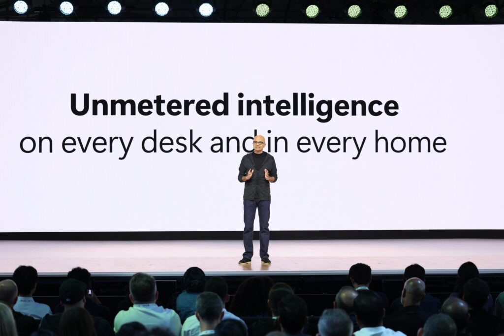 Satya Nadella presenting Microsoft Agent 365 governance and security at Build 2026